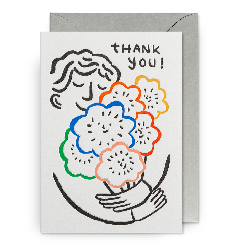 Floral Bouquet Retro Illustration Thank You Card