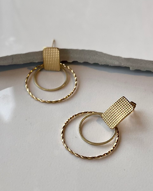 Vintage Brass Rectangular Post + Delicate Loop Detail Earrings