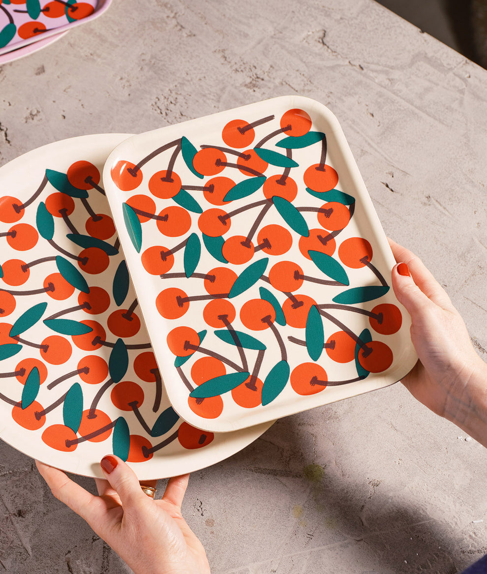 Cherries Mini Rectangle Birch Serving Tray