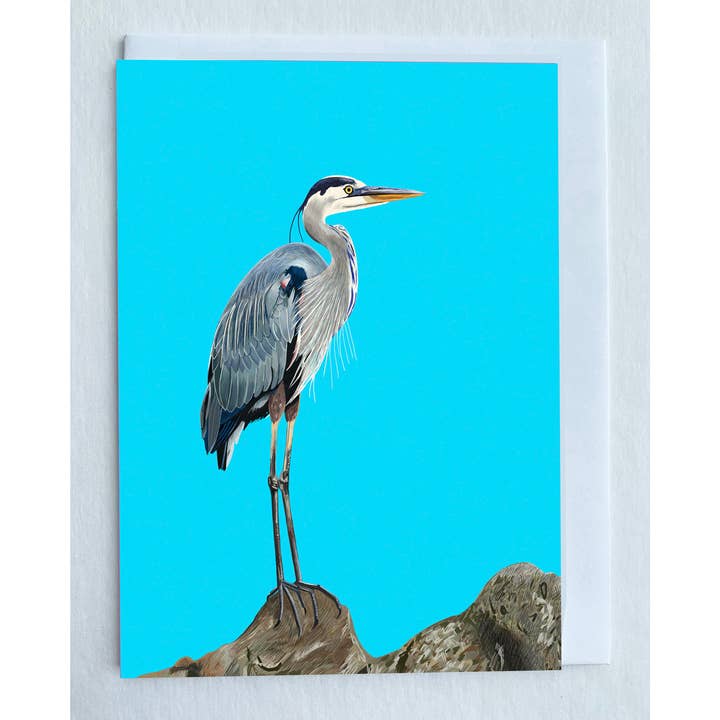 Blue Heron Bird On Rock Card