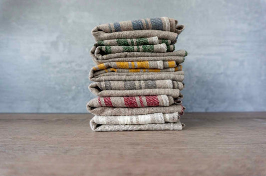 Linen Cloth Tea Towel - Rustic Natural Yellow Stripe