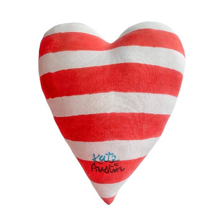 Heart Pillow in Red White Stripe