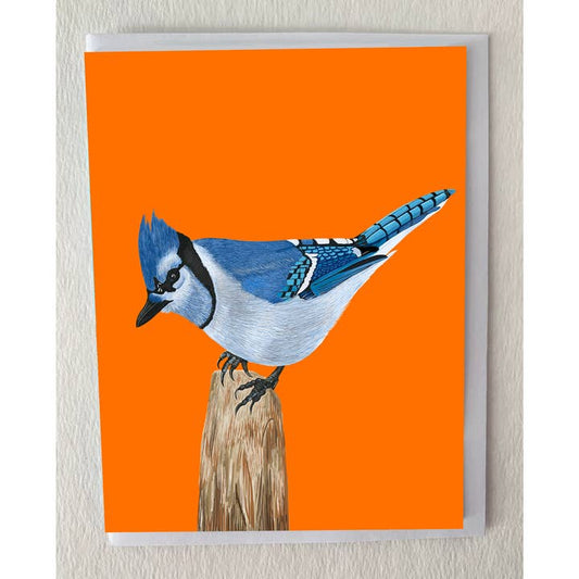 Blue Jay Bird On Tree Stump Card