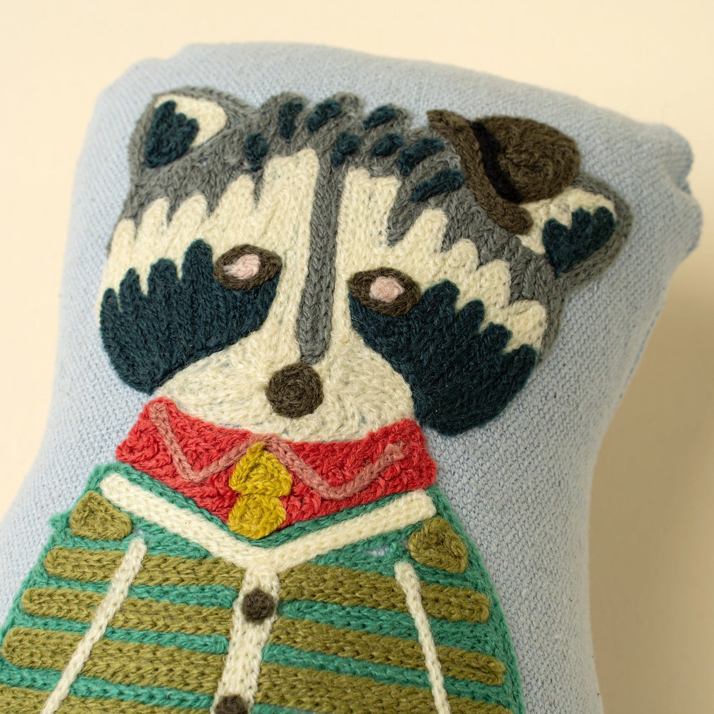Embroidered Raccoon Cushion