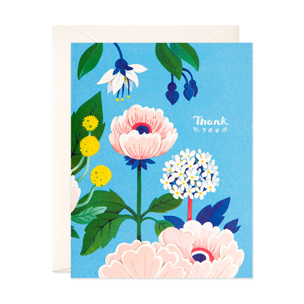 Blue Floral Thank You Card