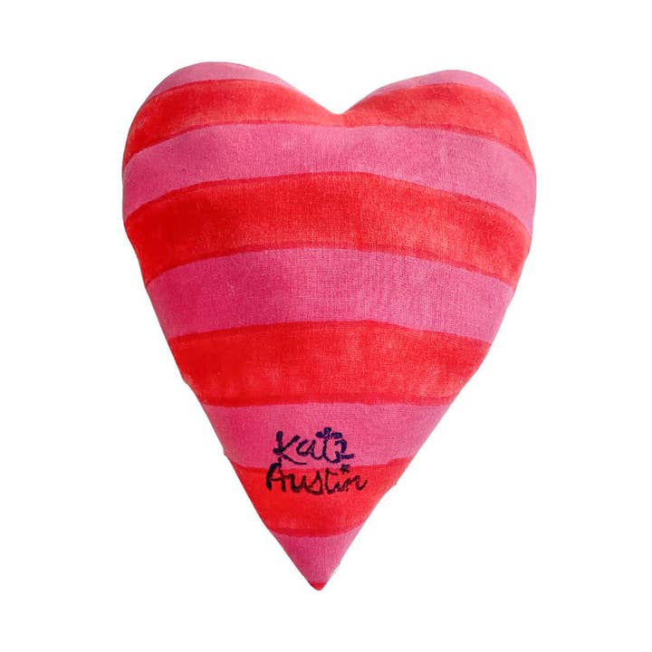 Heart Pillow in Pink Red Stripe
