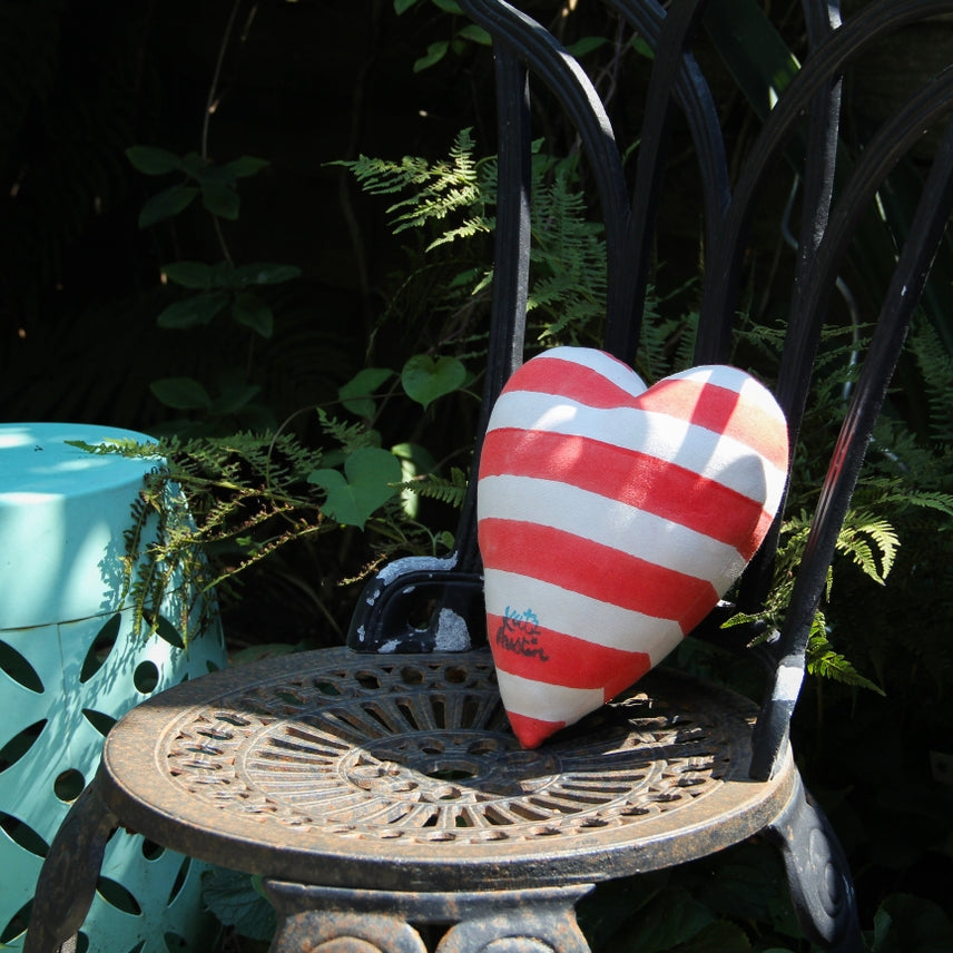 Heart Pillow in Red White Stripe
