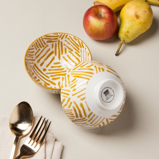 Ochre Lines Stamped Bowl 4"